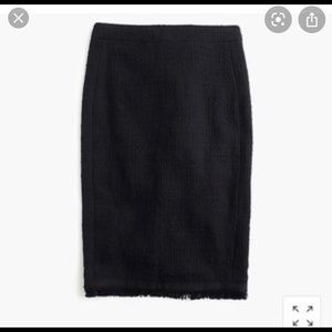 J Crew Black Tweed Pencil Skirt with Fringe